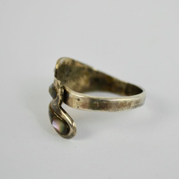 Mexico Sterling E2 925 Silver Abalone Shell Ring Adjustable - Picture 4 of 6